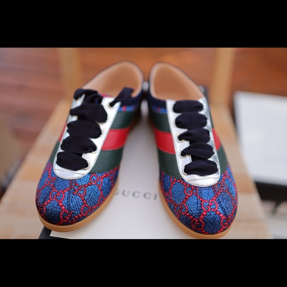 Gucci Women’s Falacer Lurex GG Sneaker Web Shoes - Picture 2 of 9